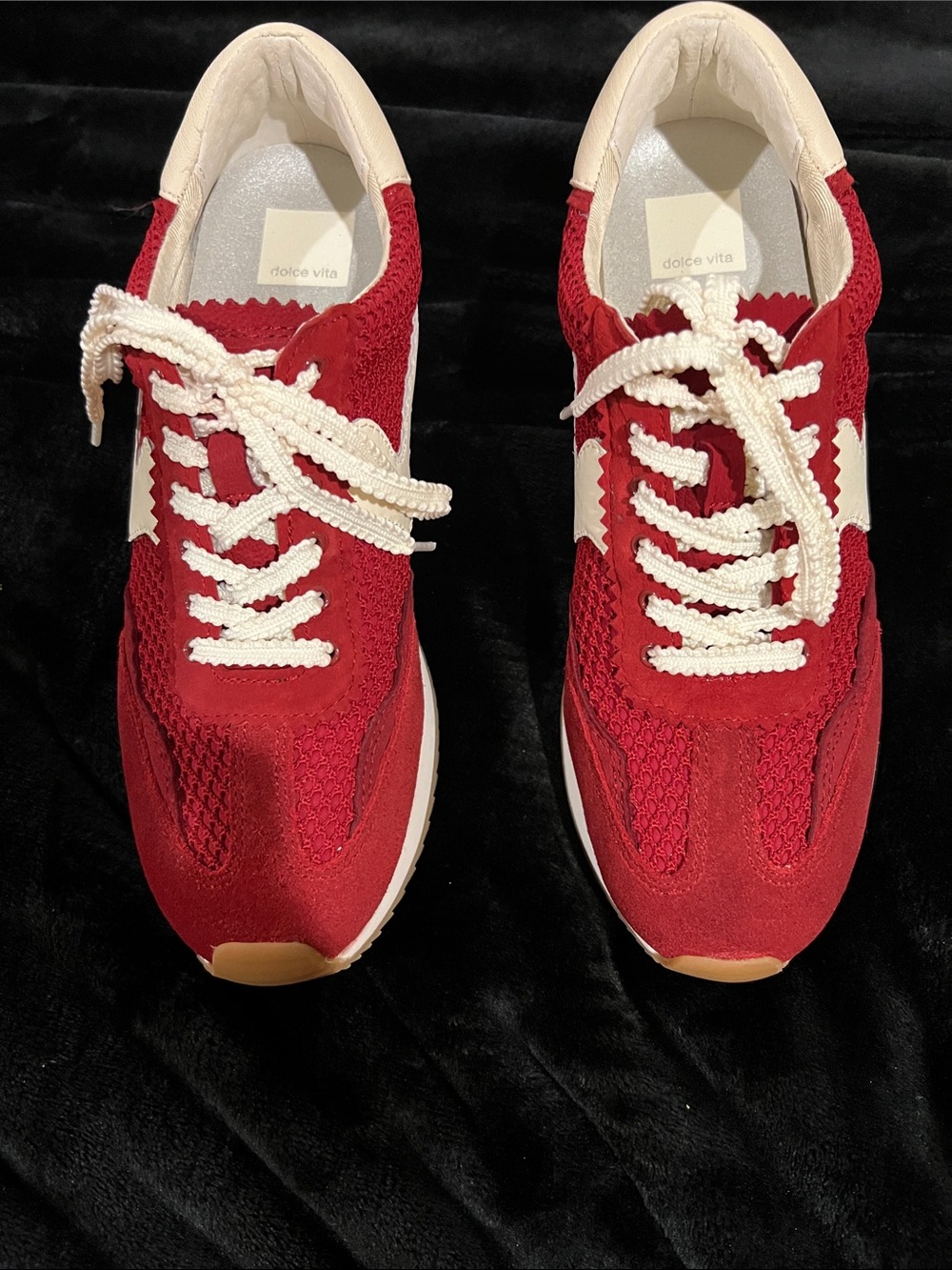 NWOT Dolce Vita Red and Cream Women's Lace-Up Sneakers